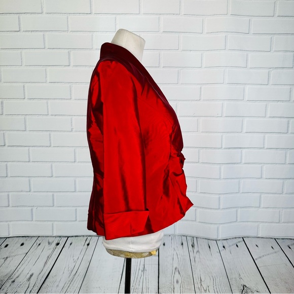 Alex Evenings Red Taffeta Bow Jacket - Size Medium - Picture 6 of 16